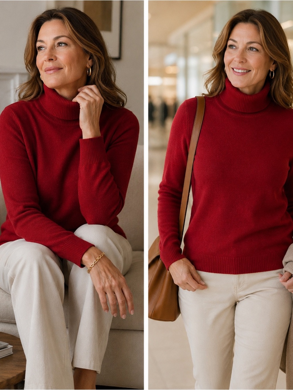 C by Bloomingdale’s 100% Cashmere Red Turtleneck Sweater Women’s Large luxury
